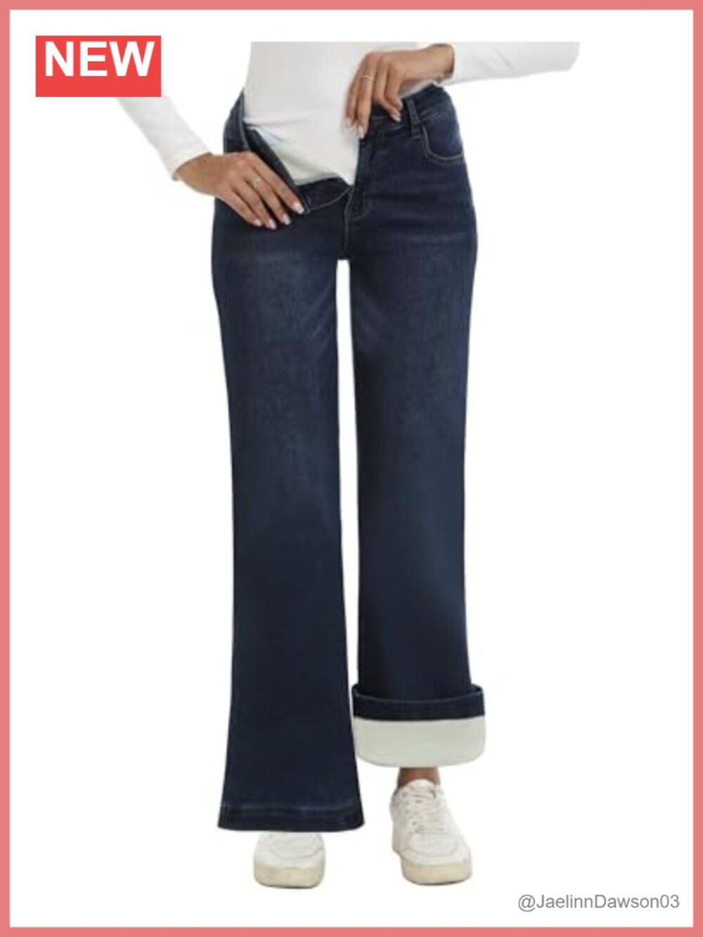 Fleece Lined High Rise Stretch Bell Bottom Jeans Winter Pants
